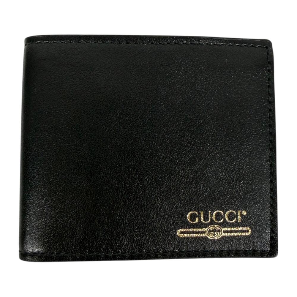 Gucci Gold Logo Leather Bi-fold Wallet Black Men 547585 - Picture 3 of 10